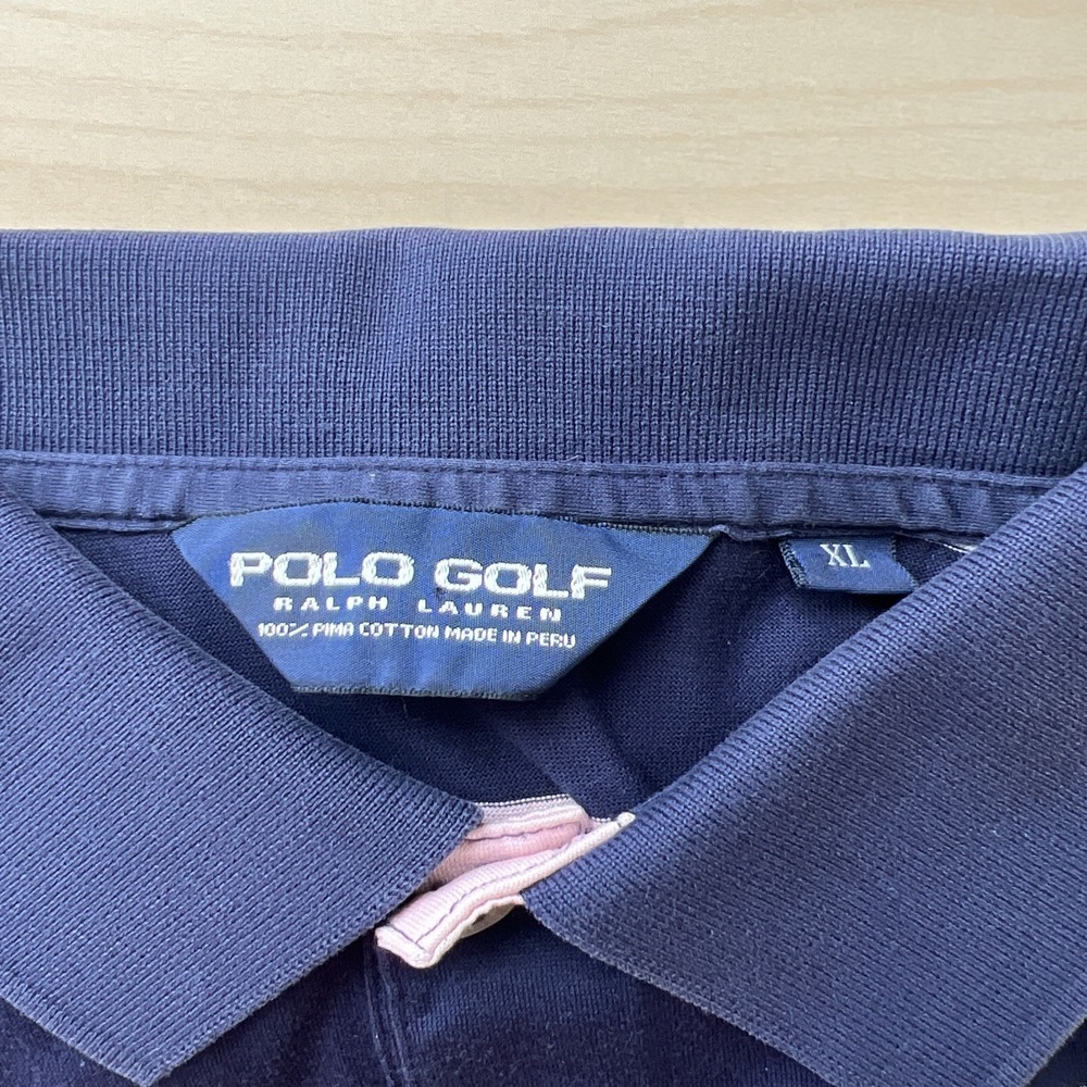 Polo Golf Ralph Lauren Men's XL Navy/Pink Striped 100% Pima Cotton - Picture 6 of 6